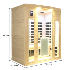 English Elm Low Emf Far Infrared Three Person Hemlock Sauna with Glass Door Heating Panels W632S00030