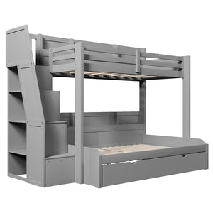 English Elm Twin Over Full Bunk Bed with Stair Drawers Shelves Led Lighting and Usb Port Grey N7090005013E