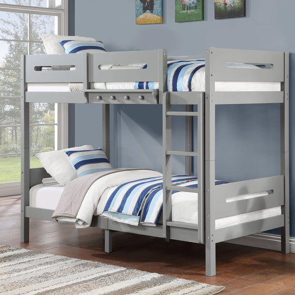 English Elm Grey Twin/Twin Bunk Bed with 14+14 Slat System, Removable Ladder & Hanger, Easy Knock-Down Assembly B062S00575