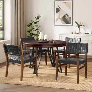 English Elm Christopher Knight Home® - 5PCS Modern Industrial Dining Set with PU Leather Chairs & Rubberwood Frame, Metal Hairpin Table Design Black,Brown,Walnut 74688.00BLK_N771P205332W