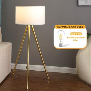 English Elm 64" Adjustable 47–64"H Brass & Shiny Gold Mid-Century Tripod Floor Lamp with White Linen Shade, Dimable Look B072P220162
