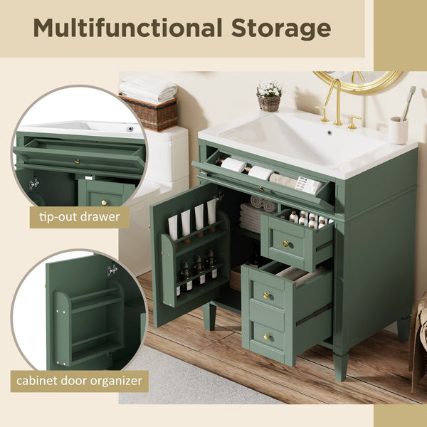 English Elm 30'' Modern Bathroom Vanity With Durable Resin Sink, 3 Drawers & Adjustable Shelf For Stylish Storage SW000122AAF-2