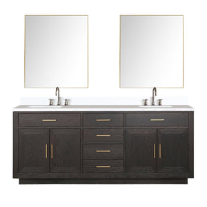 English Elm Brown Oak Double Bath Vanity Set With Cultured Marble Top, Faucets, & 36" Mirrors For Elegant Upgrade B2731S01807