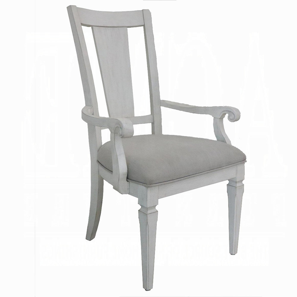 English Elm Light Grey Upholstered Arm Chairs Set Of 2 - Weathered White Frame, Coastal-Inspired Comfort & Style B062P209267