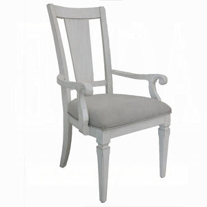 English Elm Light Grey Upholstered Arm Chairs Set Of 2 - Weathered White Frame, Coastal-Inspired Comfort & Style B062P209267