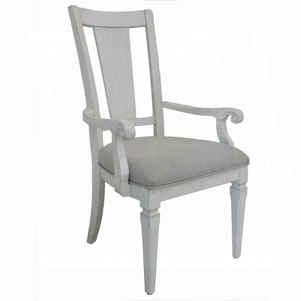 English Elm Light Grey Upholstered Arm Chairs Set Of 2 - Weathered White Frame, Coastal-Inspired Comfort & Style B062P209267