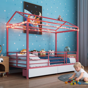 English Elm Metal Twin Over Bunk Bed with Full Guardrail Ladder and Convertible Iron Frame W3752S00017