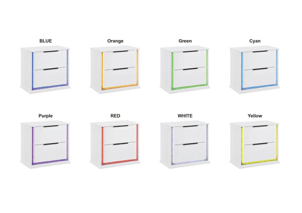 English Elm Contemporary Glam White Wood Nightstand with Rgb Led Lighting and Two Dovetail Drawers B011P458599