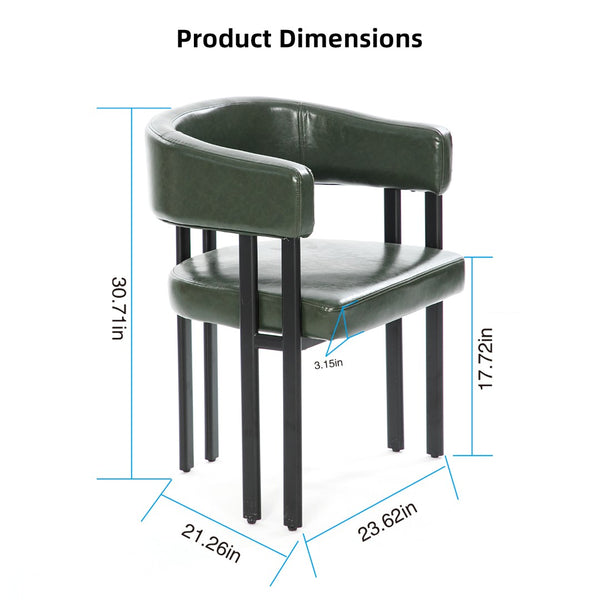English Elm Modern Barrel Dining Chairs Set of 2 Faux Leather Wraparound Seat Metal Frame Green W3394P444216