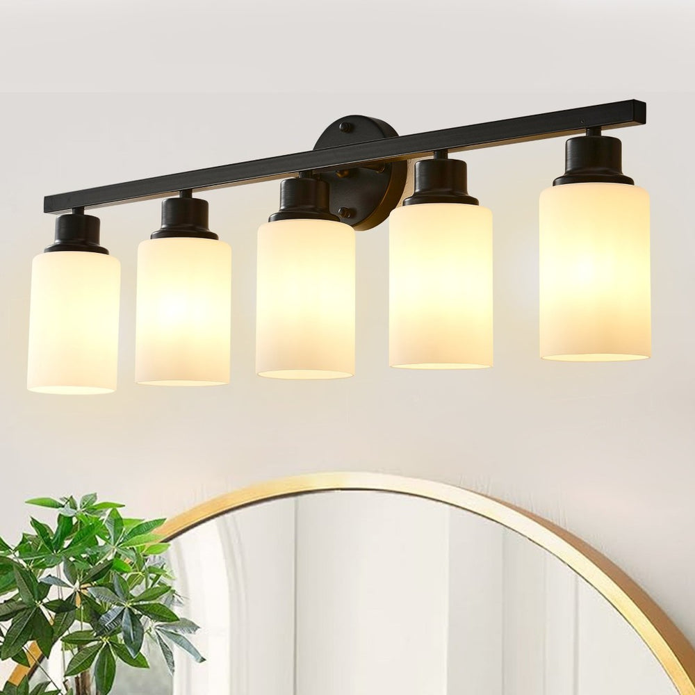 English Elm 5-light Matte Black Linear Wall Sconce with Globe Glass Shades for Modern Interiors W5008P389772