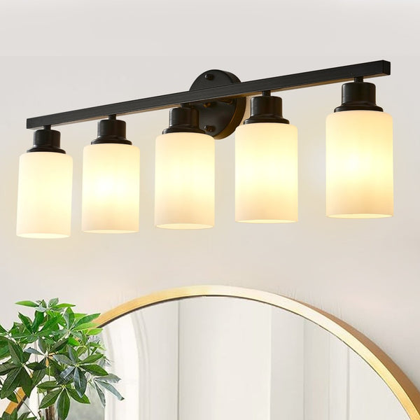 English Elm 5-light Matte Black Linear Wall Sconce with Globe Glass Shades for Modern Interiors W5008P389772