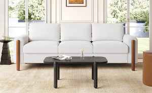 English Elm Christopher Knight Home® - 83.86" 3-Seater Sofa in Teddy Velvet with Curved Armrests & Solid Wood Legs, Plush Durable Comfort Cream White N765P331021W