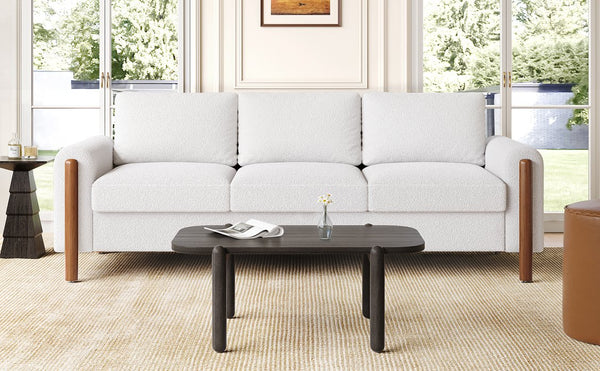 English Elm Christopher Knight Home® - 83.86" 3-Seater Sofa in Teddy Velvet with Curved Armrests & Solid Wood Legs, Plush Durable Comfort Cream White N765P331021W