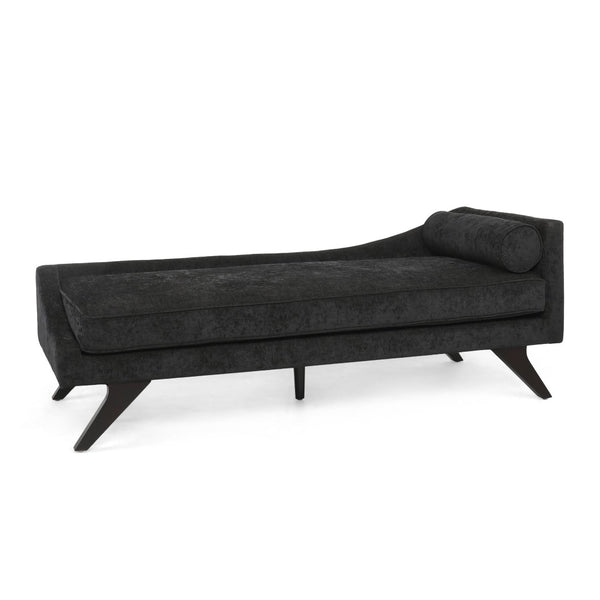 English Elm Chaise Lounge Mid-century Polyester Upholstered Birch Wood Legs Living Room Accent 68108.00BLK