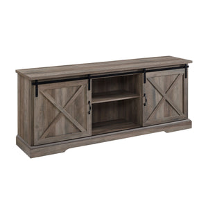 English Elm Walker Edison - Farmhouse Sliding X Barn Door TV Stand with Adjustable Shelves and Steel Hardware for 80" TVs Gray Wash 76 L x 27 W x 6 H B185P169394