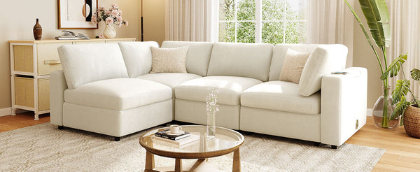 English Elm U-style Modular Sectional Sofa Chenille Upholstered with Bluetooth Speaker and Usb Charging WY000465AAA