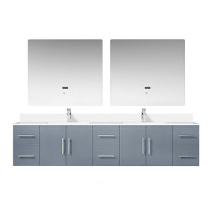English Elm Dark Grey Double Bath Vanity 84 in. W x 22 in. D with White Quartz Top, Chrome Faucet, 36" LED Mirrors — Durable Scratch-Resistant Surface B2731S01104