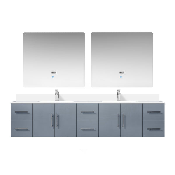 English Elm Dark Grey Double Bath Vanity 84 in. W x 22 in. D with White Quartz Top, Chrome Faucet, 36" LED Mirrors — Durable Scratch-Resistant Surface B2731S01104