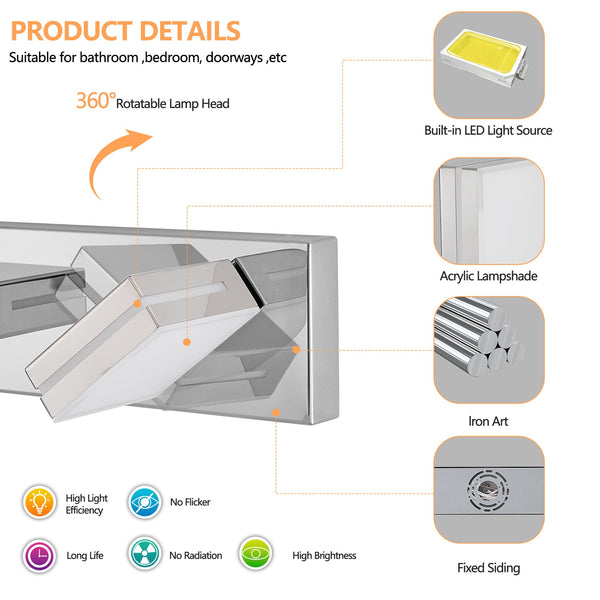 English Elm Modern Chrome Led Vanity Light - 7-Light Wall Sconce For Bathrooms, Energy-Efficient & Easy Install W2312P374923