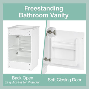 English Elm Christopher Knight Home® - 20" Bathroom Vanity with Ceramic Sink and Soft-Close Door, Gold Knob, Adjustable Shelf Storage White N759P237946K