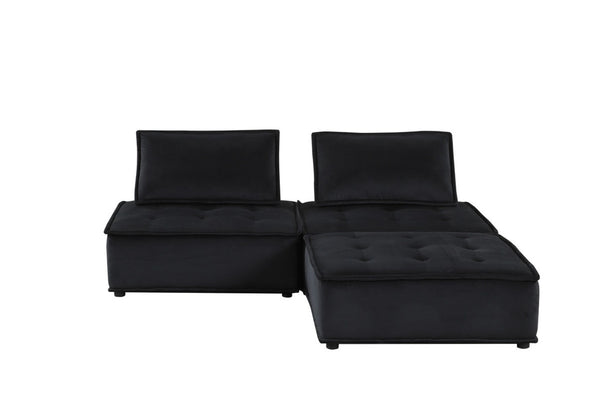 English Elm Aveline Velvet Tufted Modular Sectional with Pocket Coil Support for Modern Living Black B2749S00019