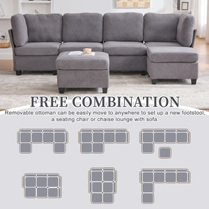 English Elm UNITED Modular 6-Seat Sectional Sofa with Removable Ottoman, Storage Compartments, Convertible Comfort Gray W1568S00245