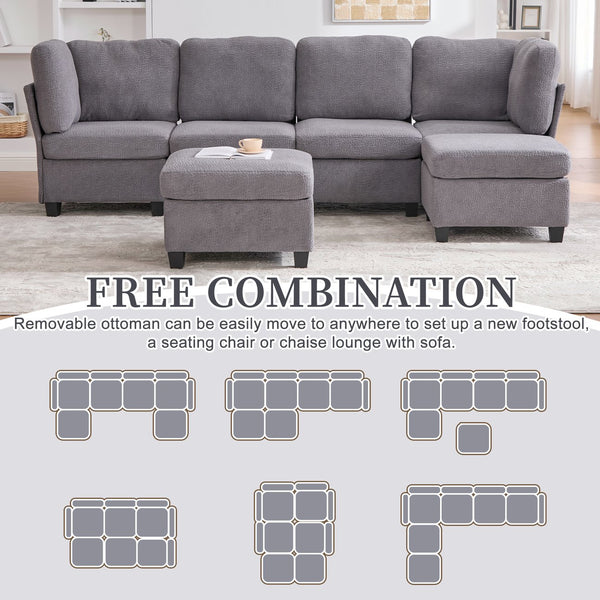 English Elm UNITED Modular 6-Seat Sectional Sofa with Removable Ottoman, Storage Compartments, Convertible Comfort Gray W1568S00245