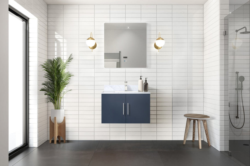 English Elm Navy Blue Bath Vanity With Led Mirror - 30 In. W X 22 In. D, Fully Assembled For Quick Setup B2731S00494