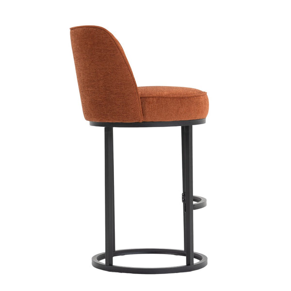 English Elm Counter Height Barstools Set of 2 Linen Upholstered Barrel Seat with Iron Legs Orange W395P410432