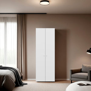 English Elm White 2-Door Tall Wardrobe Cabinet - Stylish Vertical Storage With 4 Adjustable Shelves For Organization B062P373786-GIGA