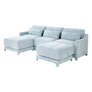 English Elm Three-Seater Sofa With Movable Ottomans & Lumbar Pillow - Elegant Sky Blue Chenille Design For Comfort W714S01208-GIGA