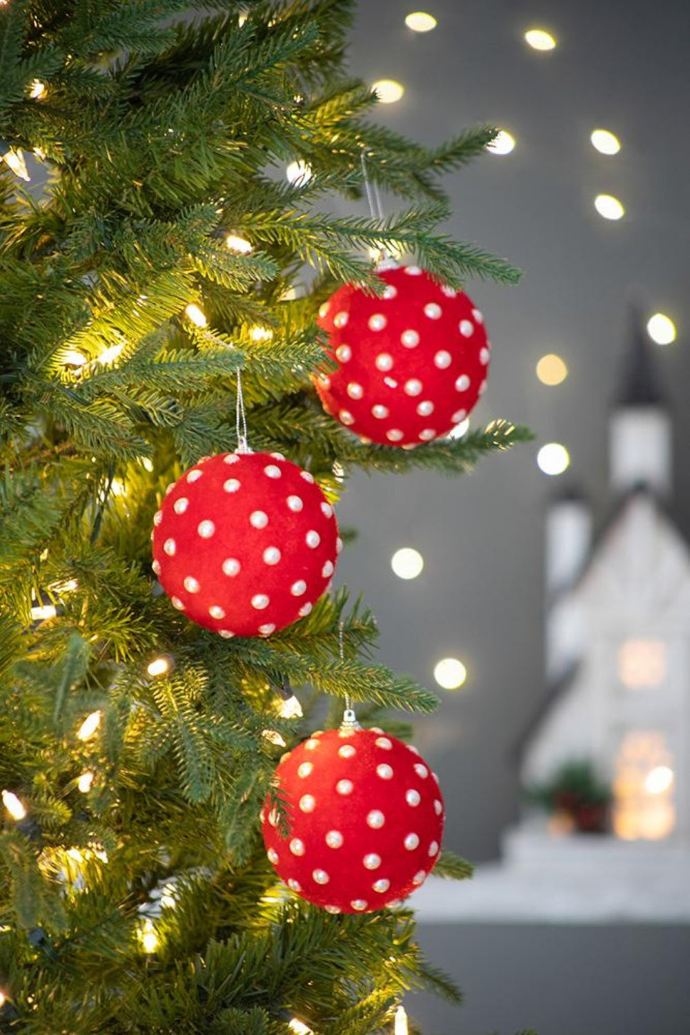 English Elm D3.9" Beaded Flocked Christmas Ball Ornaments Set of 6 Textured Holiday Tree Accents W2078P257513