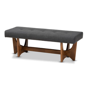 Baxton Studio Baxton Studio Theo Mid-Century Modern Grey Fabric Bench with Walnut Base – Stylish & Comfortable Seating BBT5368-Dark Grey/Walnut-Bench