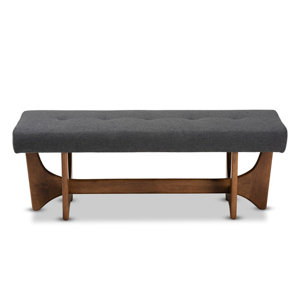 Baxton Studio Baxton Studio Theo Mid-Century Modern Grey Fabric Bench with Walnut Base – Stylish & Comfortable Seating BBT5368-Dark Grey/Walnut-Bench