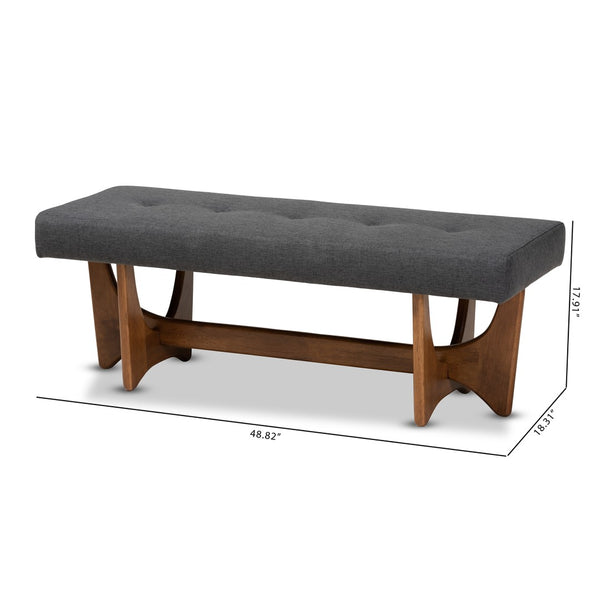 Baxton Studio Baxton Studio Theo Mid-Century Modern Grey Fabric Bench with Walnut Base – Stylish & Comfortable Seating BBT5368-Dark Grey/Walnut-Bench