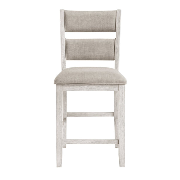English Elm Modern Farmhouse Counter Stools Ladder Back Wood Frame Gray Upholstered Seat Pair B011P416552