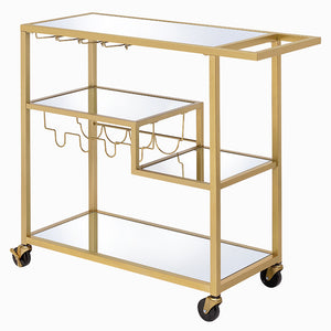 Acme Furniture Serving Cart - Elegant Gold Finish With Mirrored Tiers, Wine Rack & Adjustable Shelves For Décor Display Champagne & Mirror Metal,Mirror,Casters,Composite Wood 98354-acme