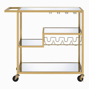 Acme Furniture Serving Cart - Elegant Gold Finish With Mirrored Tiers, Wine Rack & Adjustable Shelves For Décor Display Champagne & Mirror Metal,Mirror,Casters,Composite Wood 98354-acme