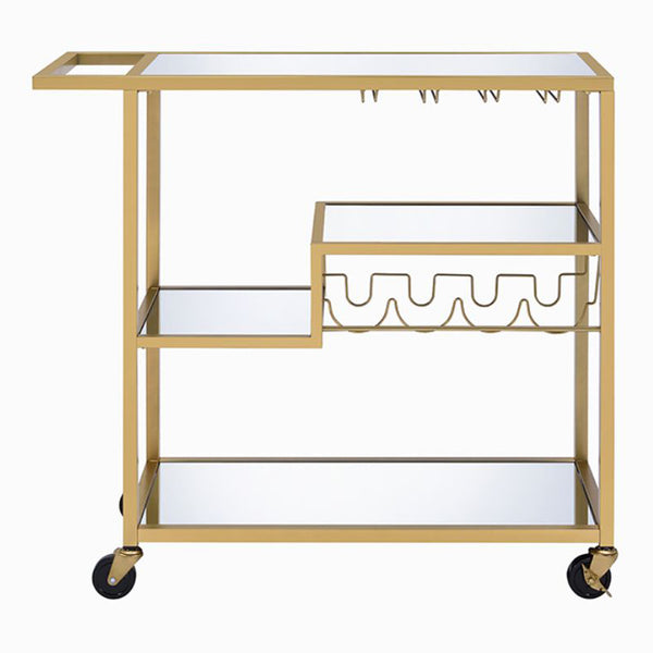 Acme Furniture Serving Cart - Elegant Gold Finish With Mirrored Tiers, Wine Rack & Adjustable Shelves For Décor Display Champagne & Mirror Metal,Mirror,Casters,Composite Wood 98354-acme