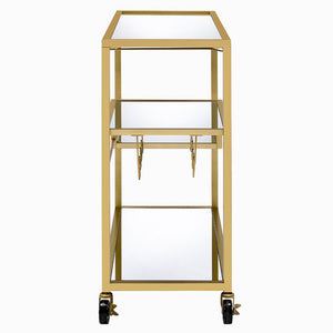 Acme Furniture Serving Cart - Elegant Gold Finish With Mirrored Tiers, Wine Rack & Adjustable Shelves For Décor Display Champagne & Mirror Metal,Mirror,Casters,Composite Wood 98354-acme