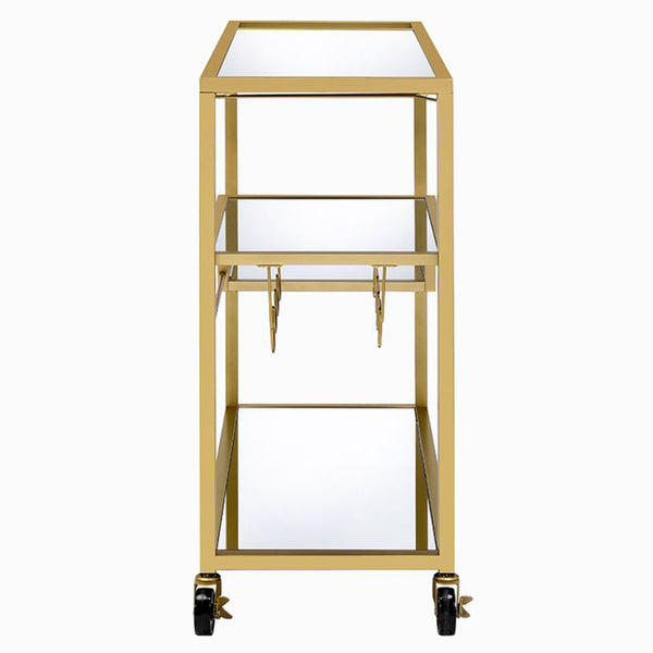 Acme Furniture Serving Cart - Elegant Gold Finish With Mirrored Tiers, Wine Rack & Adjustable Shelves For Décor Display Champagne & Mirror Metal,Mirror,Casters,Composite Wood 98354-acme