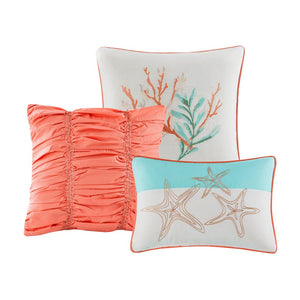 English Elm 7 Pebble Beach Cotton Sateen Comforter Set Queen – Coastal Shell & Starfish Print, Hypoallergenic OEKO-TEX Certified Coral 23.62 L x 18.9 W x 16.93 H B03596889