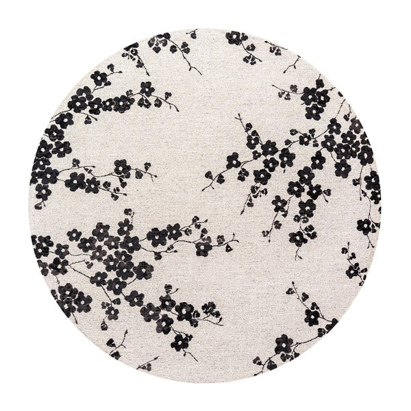 Louis de Poortere Sakura Floral Area Rug Transitional Cherry Blossom Design for Living Room or Bedroom Night Snow 7'10 x 7'10 118375