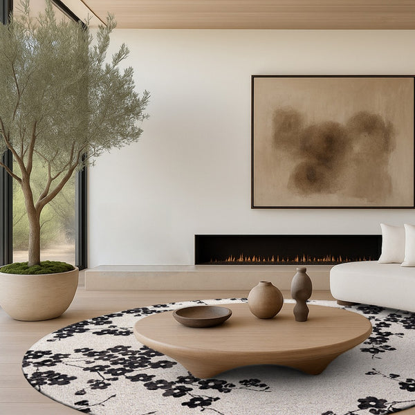 Louis de Poortere Sakura Floral Area Rug Transitional Cherry Blossom Design for Living Room or Bedroom Night Snow 7'10 x 7'10 118375