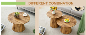 English Elm Nested Round Coffee Table Set Two Piece Wood Grain Veneer for Living Room or Office W2920S00112