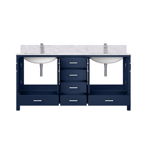 English Elm Navy Double Bath Vanity 72" W x 22" D with Carrara Marble Top, Chrome Faucet, Soft-Close Storage (96) B2731P259114