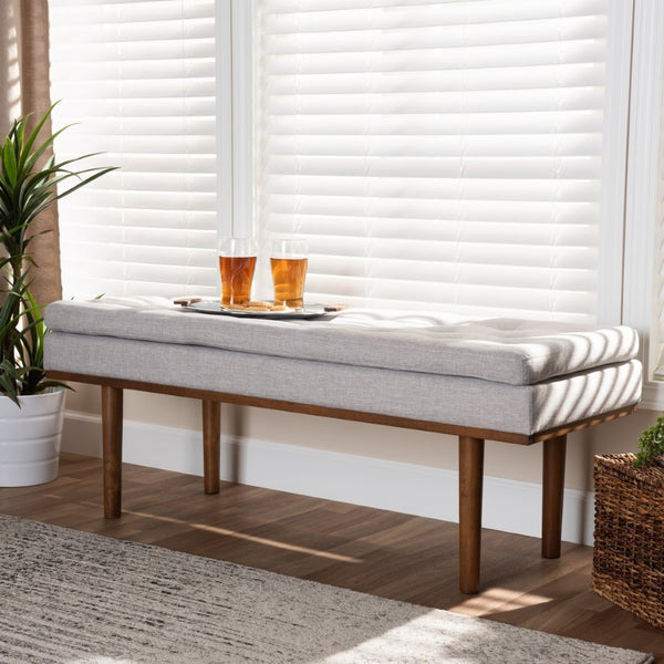 Baxton Studio Baxton Studio Arne Mid-Century Modern Bench – Greyish Beige Upholstered with Walnut Legs for Versatile Style BBT5369-Greyish Beige/Walnut-Bench