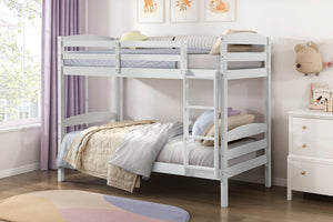 English Elm Twin Twin-over-Twin Bunk Bed with Guard Rails and Ladder, Wood-Engineered Frame, Space-Saving Dorm Style White 84 L x 20 W x 9.5 H B011P362601