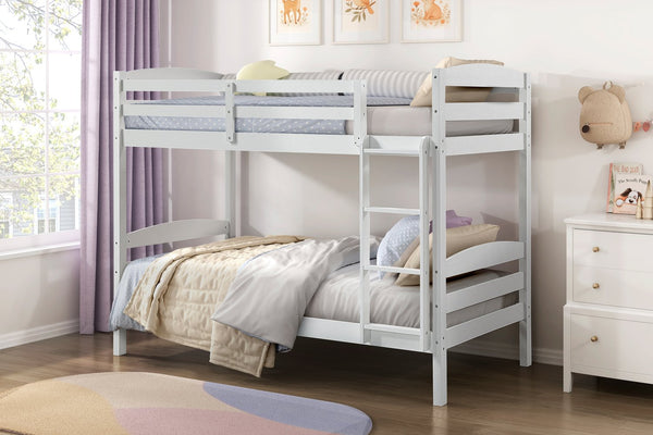 English Elm Twin Twin-over-Twin Bunk Bed with Guard Rails and Ladder, Wood-Engineered Frame, Space-Saving Dorm Style White 84 L x 20 W x 9.5 H B011P362601