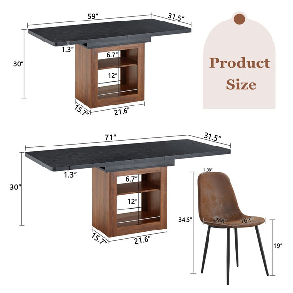 English Elm Expandable Dining Set Seats Eight with Brown Tech Fabric Chairs and Black Wood Grain Table W1151S04692